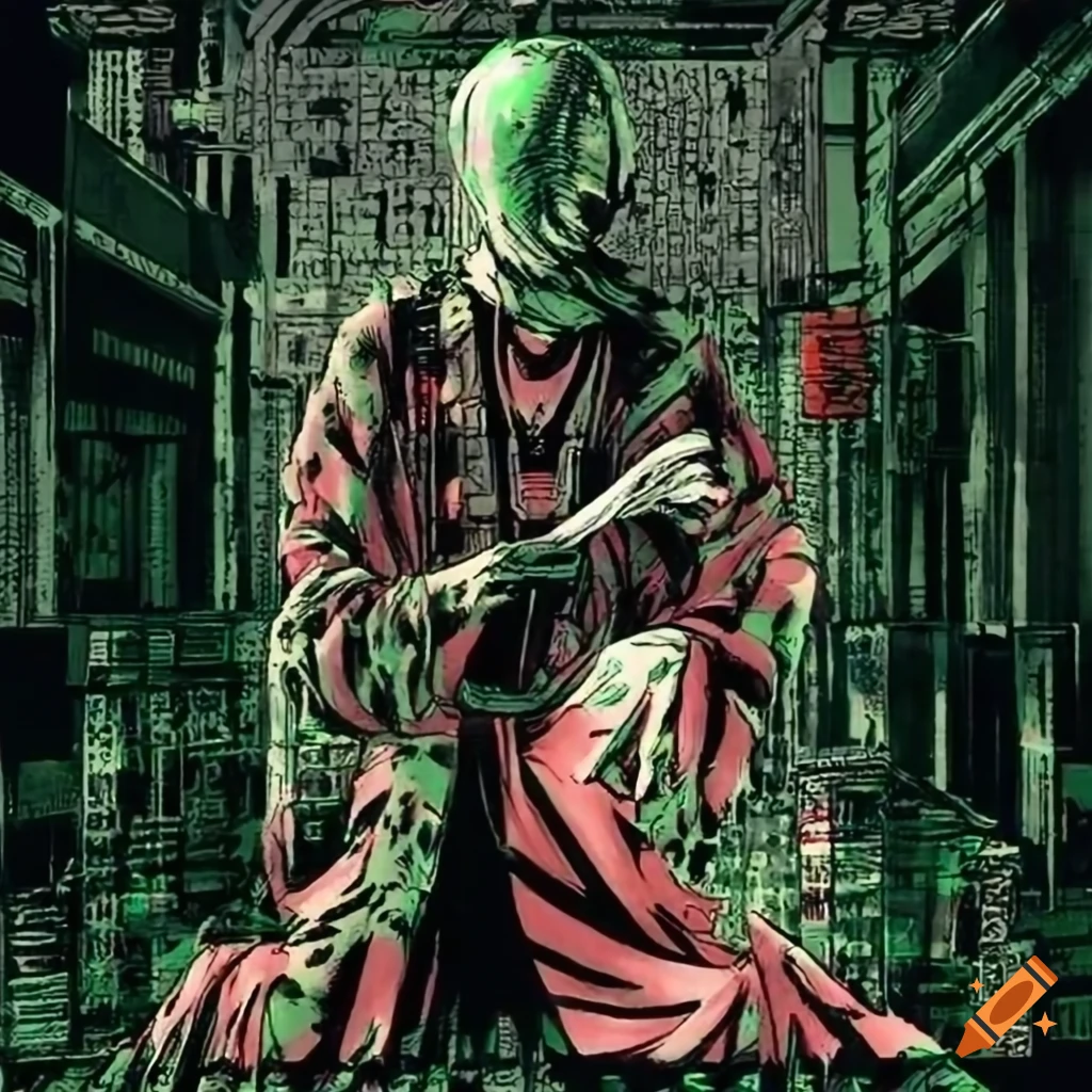 Hacker trapped in the Matrix in Ukiyo-e style art
