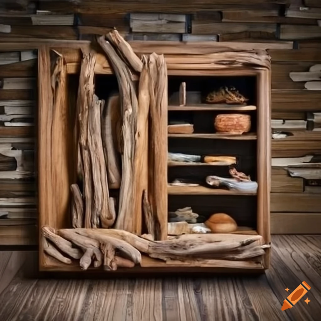 Decorative driftwood on cabinetry