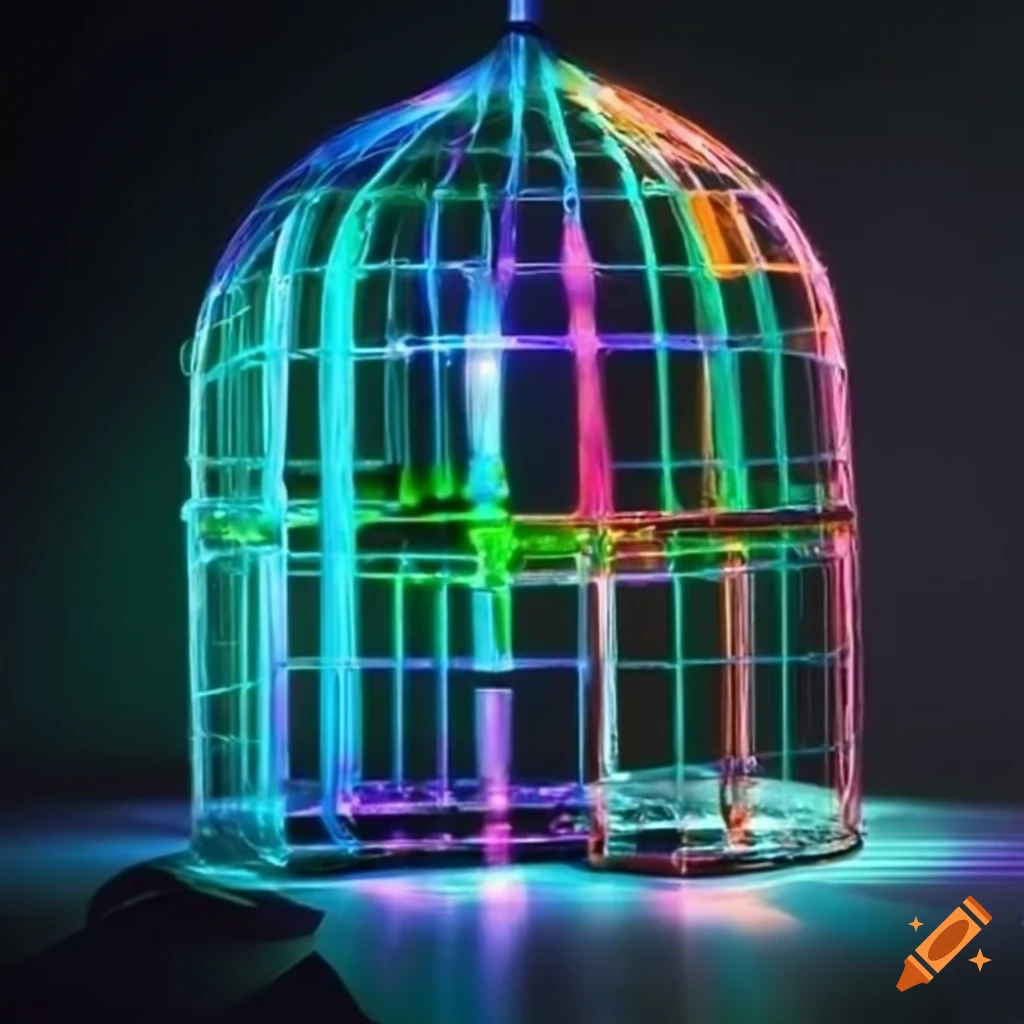 Magical cage made of multicolored light
