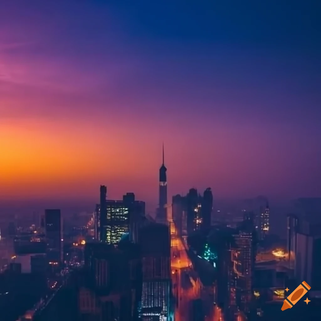 Sunrise in an Indian night cityscape