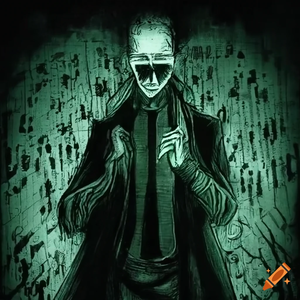 Hacker trapped in the Matrix in Ukiyo-e style with a manga influence