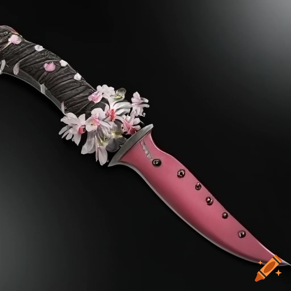 Knife with blossoming flowers and name "AMNA" carved on the blade