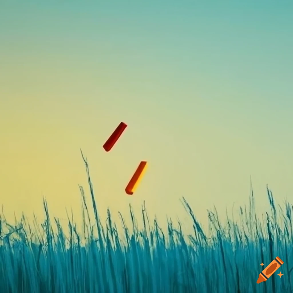 Abstract yellow shapes dancing on light blue field with a cadmium red square