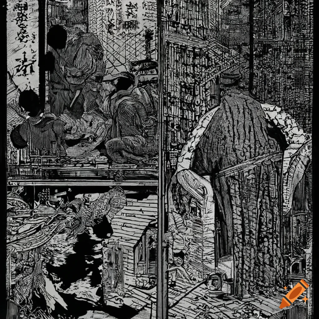 Hacker trapped in the Matrix in Ukiyo-e style with a manga influence