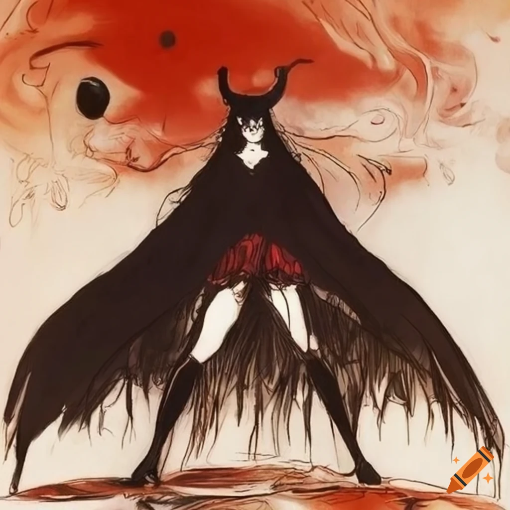 Powerful warrior cloaked in darkness in Yoshitaka Amano style on Craiyon