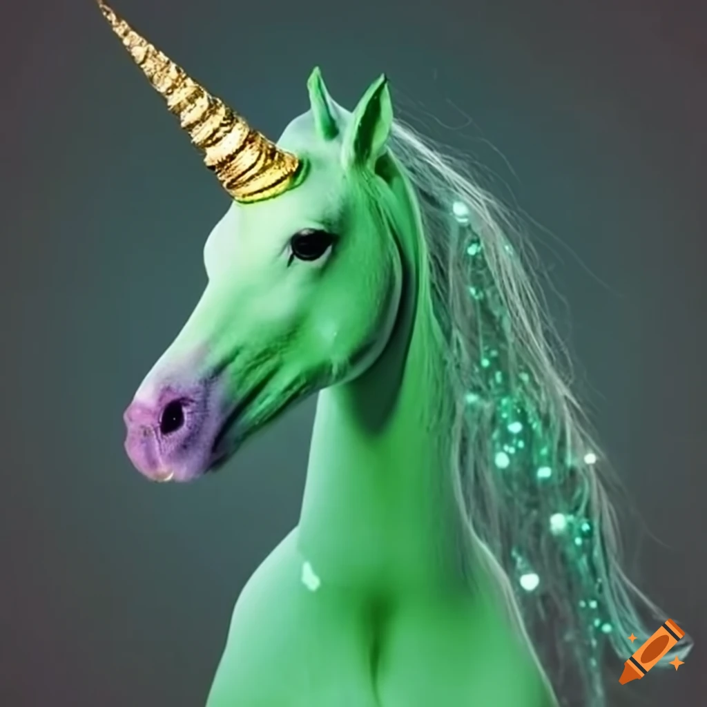 Green unicorn with a golden glittery horn