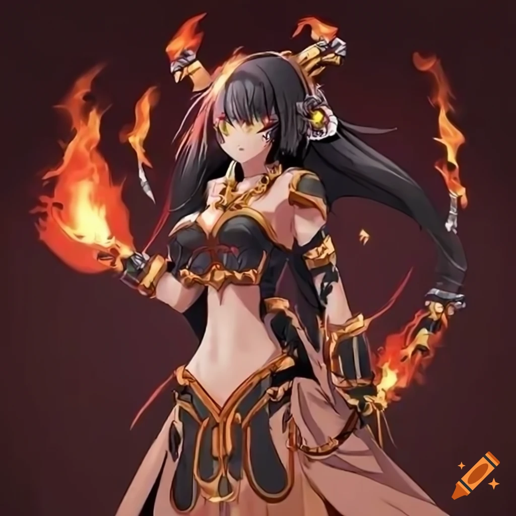 Anime shaman with black hair in temple cloth and robotic armor