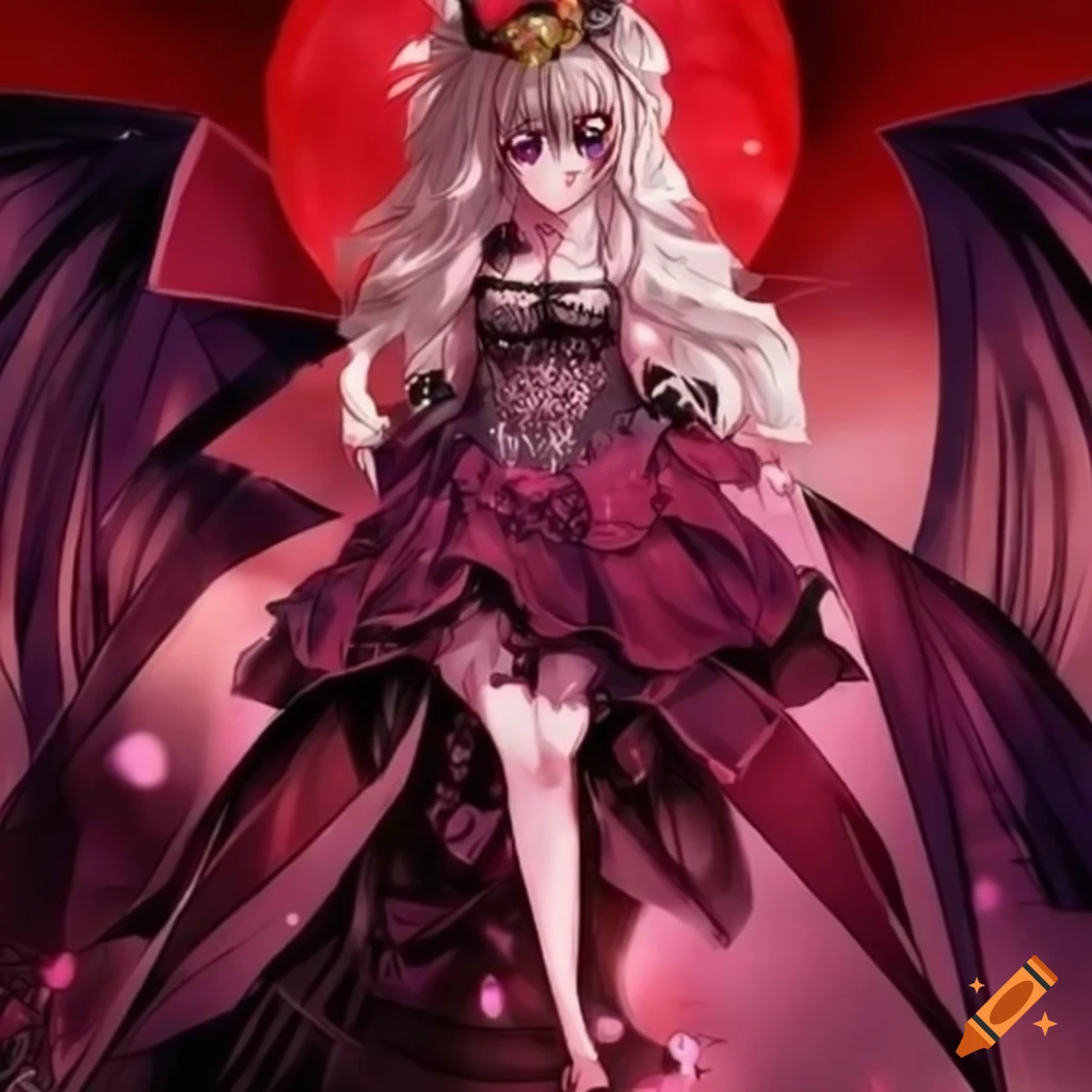 Anime Japanese vampire princess with a stunning dress and starry background