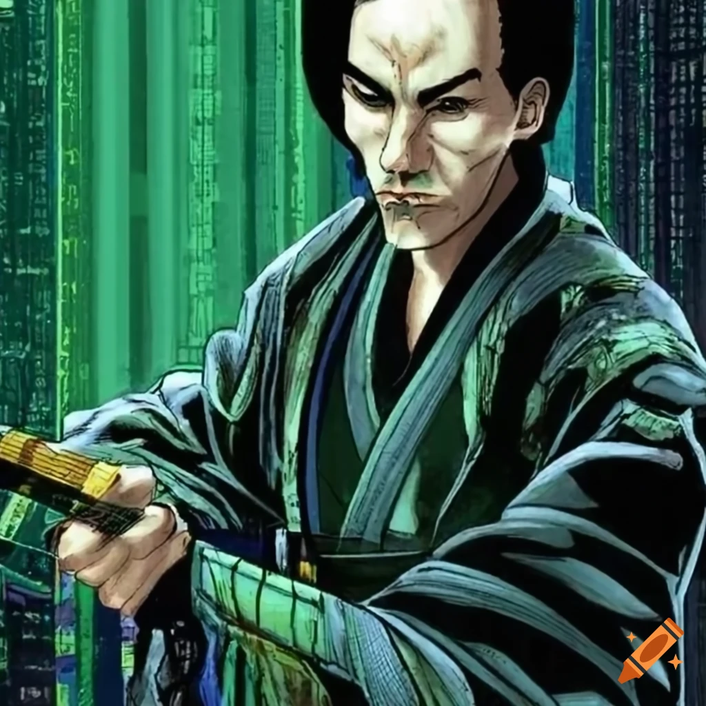 Hacker trapped in the Matrix in Ukiyo-e style artwork