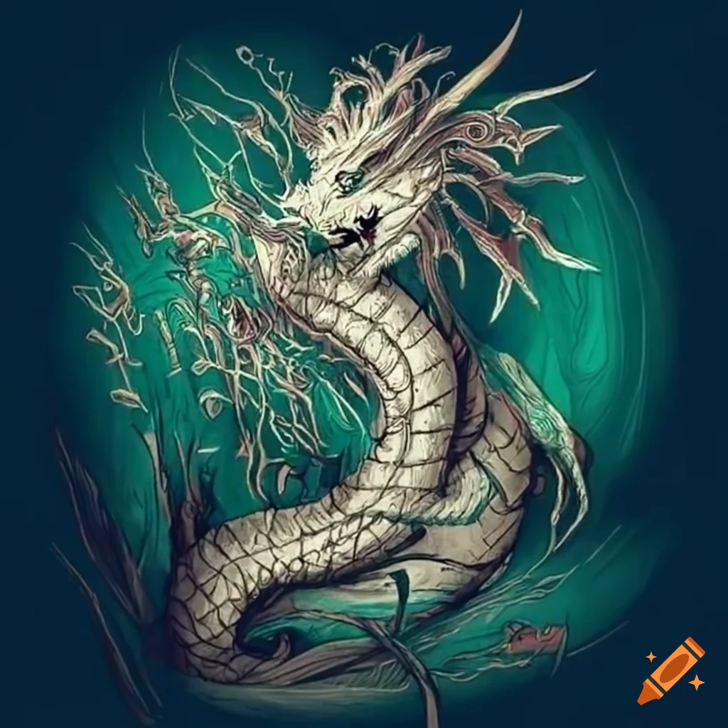 Asian style dragon being summoned in a field of reeds