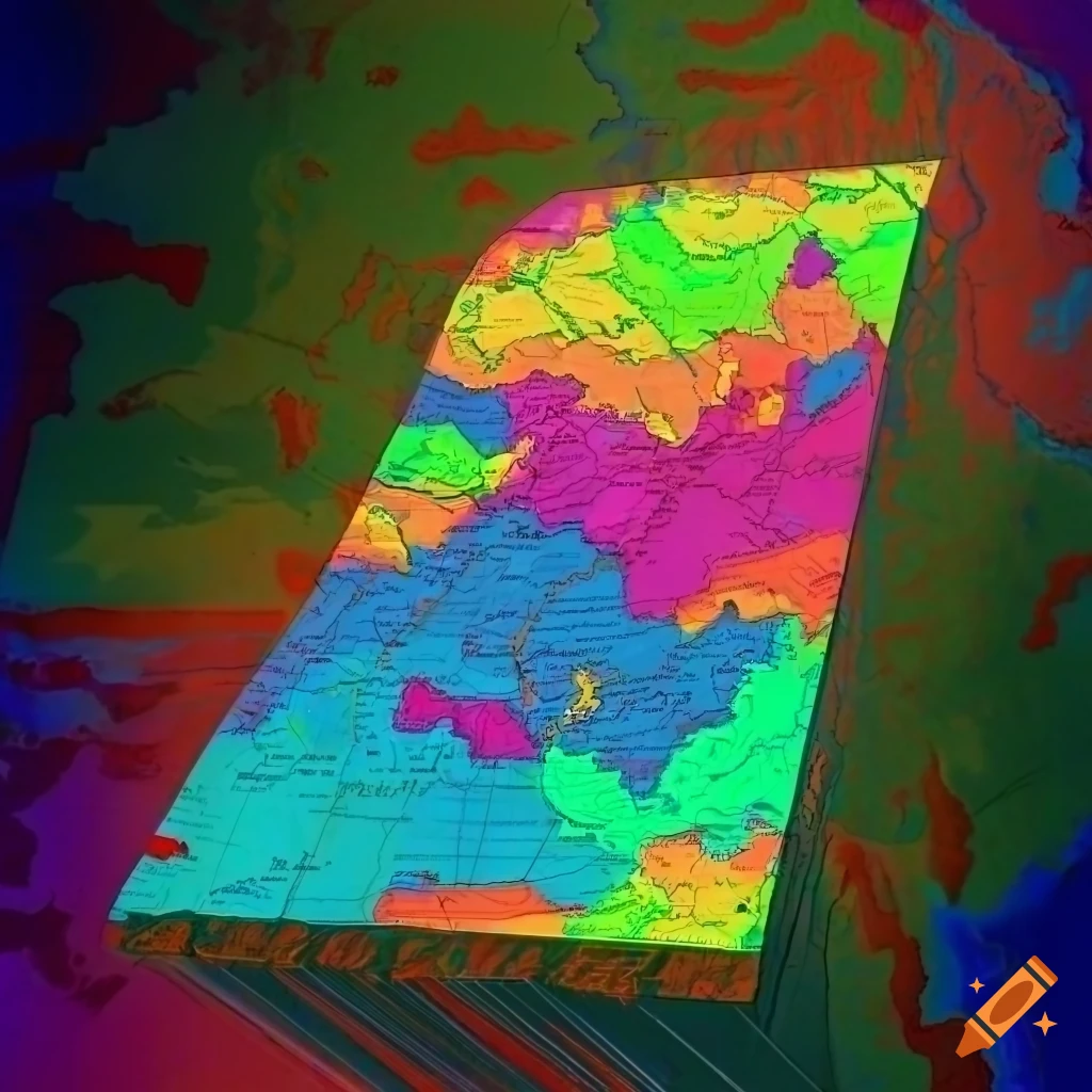 Map background with symbols of geology, coding, and geography