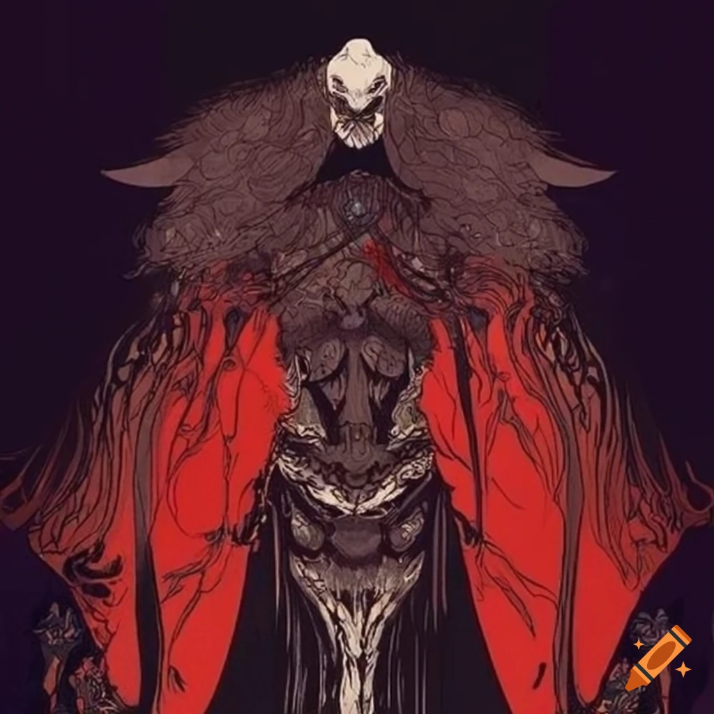 Powerful warrior cloaked in darkness in Yoshitaka Amano style on Craiyon