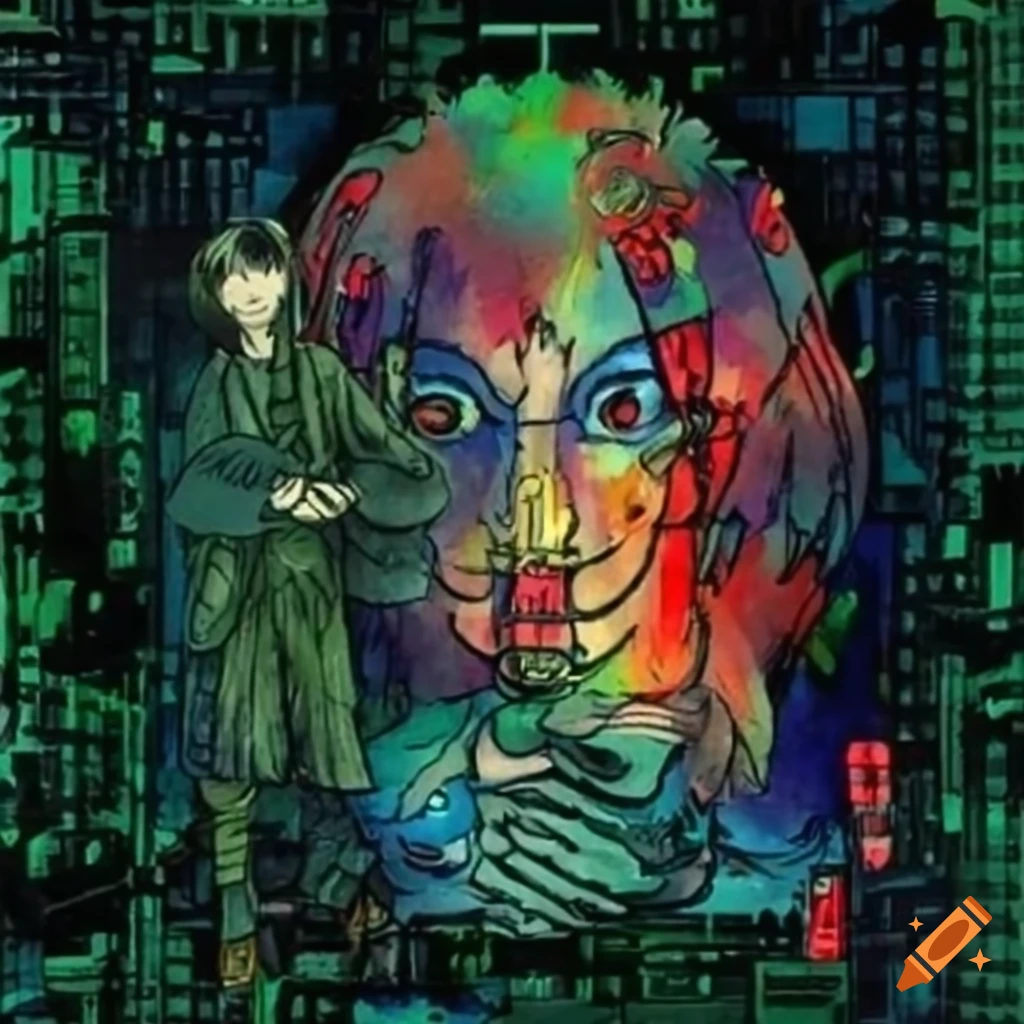 Hacker trapped in the Matrix in Ukiyo-e style artwork