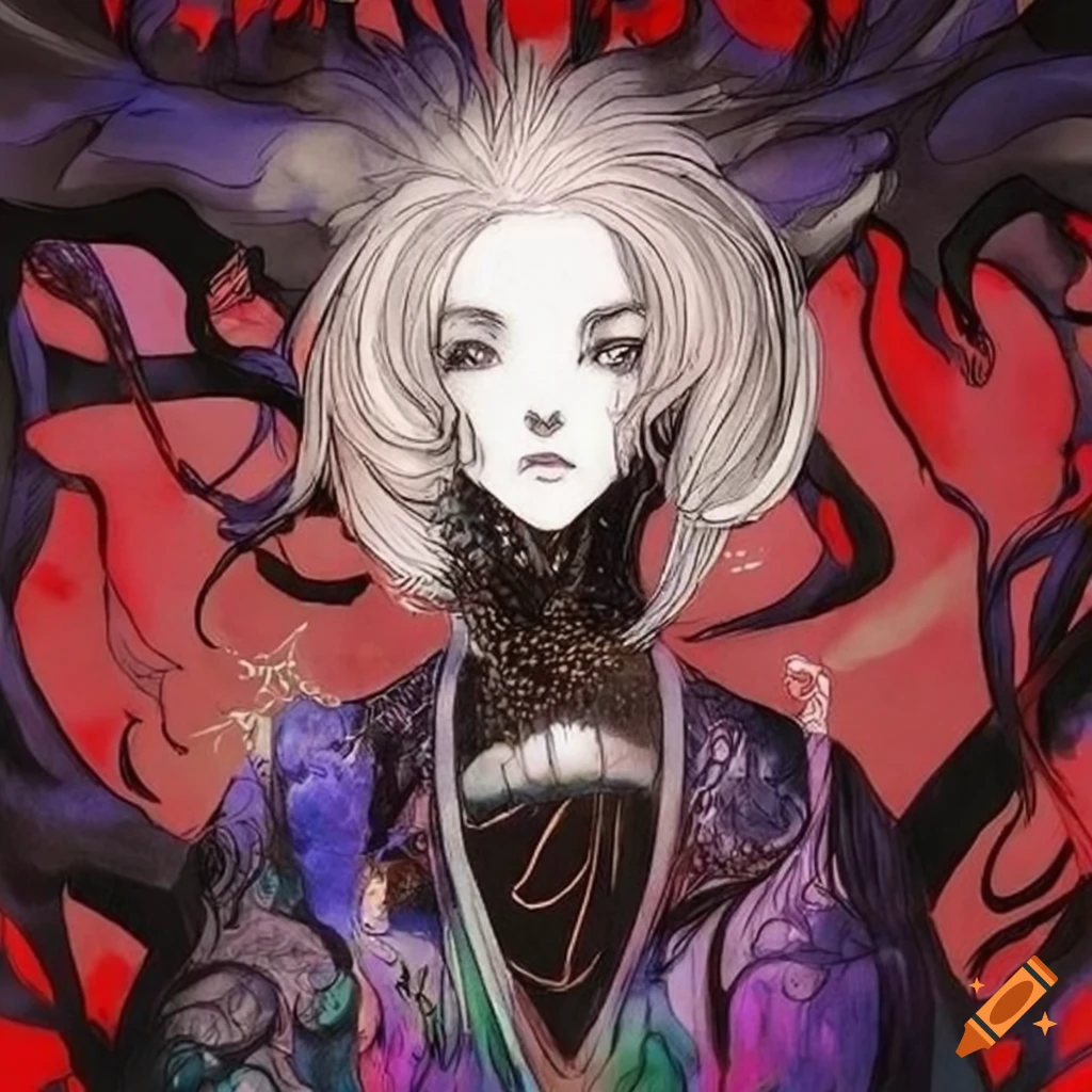 Powerful warrior in dark cloak inspired by Yoshitaka Amano on Craiyon
