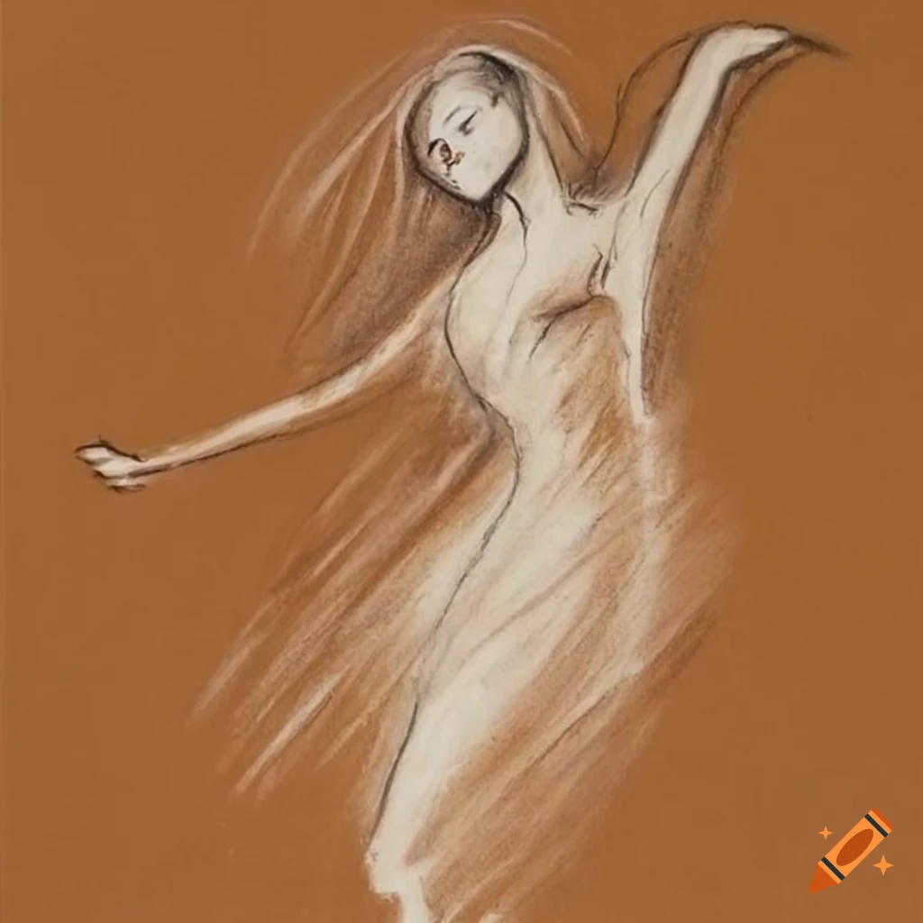 Charcoal drawing of a dancing woman in chiaroscuro style