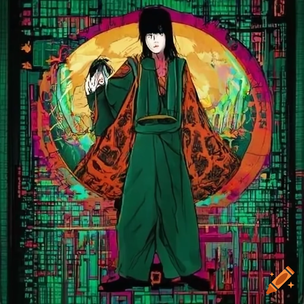 Hacker trapped in the Matrix in Ukiyo-e style with a manga twist
