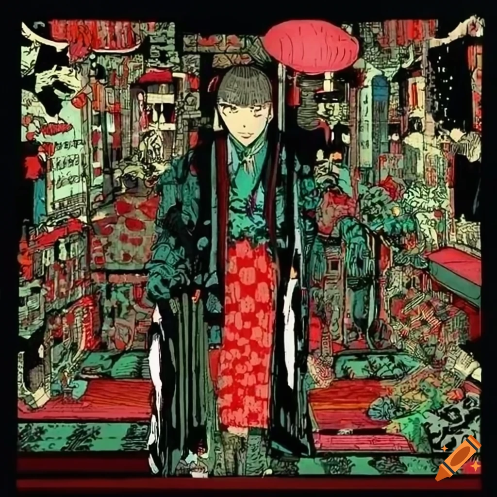 Hacker trapped in the Matrix in Ukiyo-e style with a manga influence