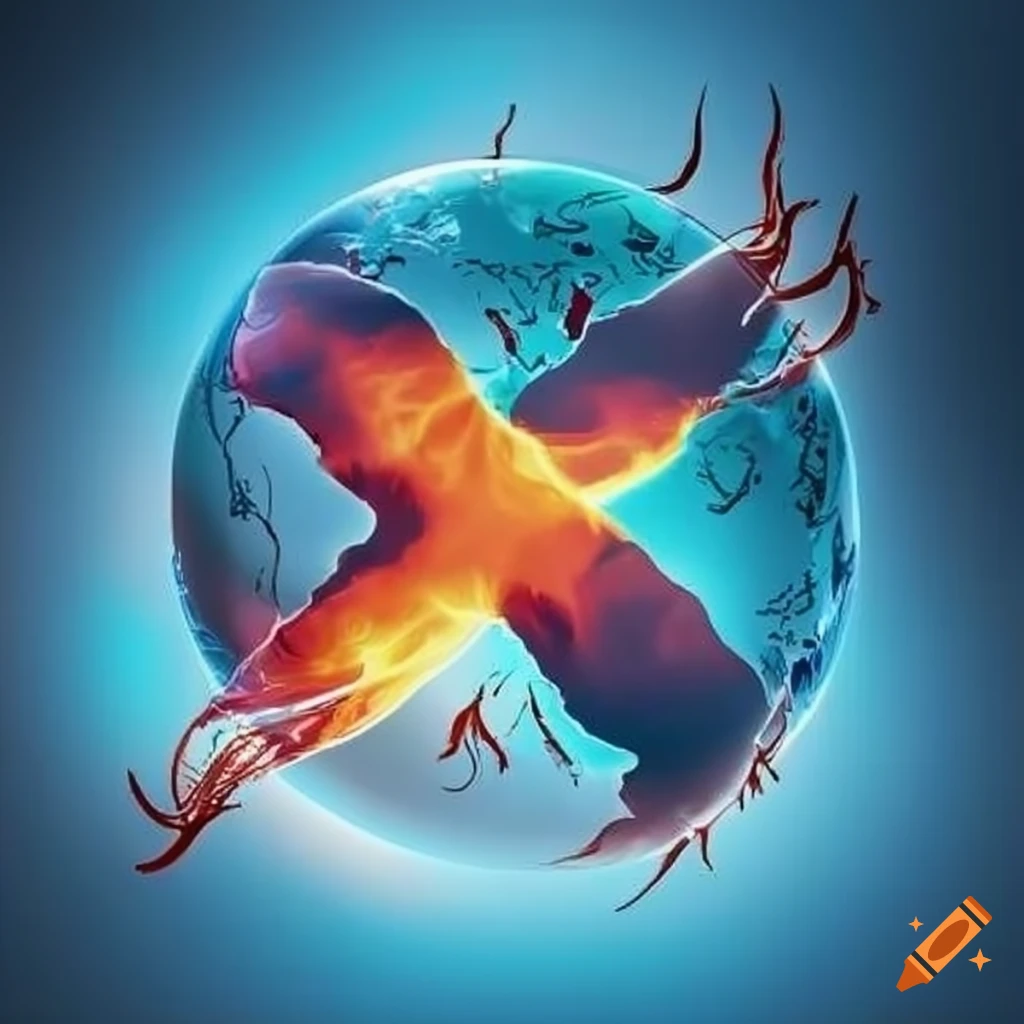 Logo of X surrounded by flames and wind around the globe