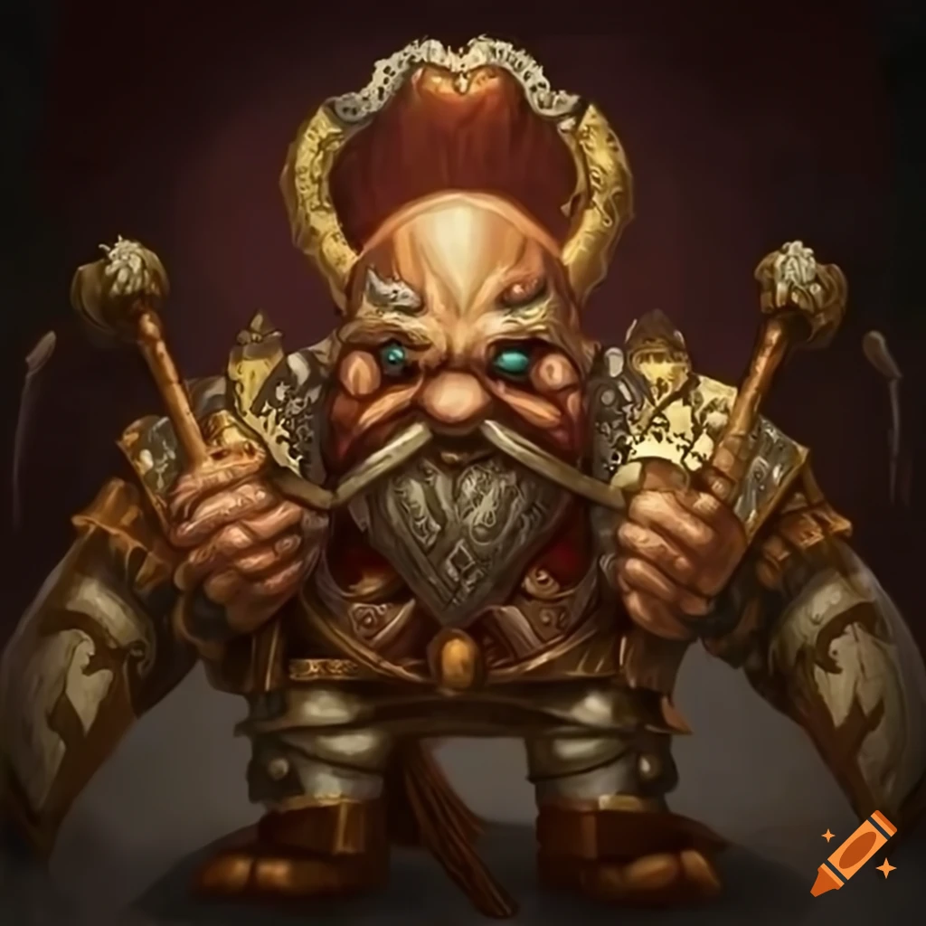 Ornate warrior dwarf with Turkish mythology symbols in epic fantasy setting