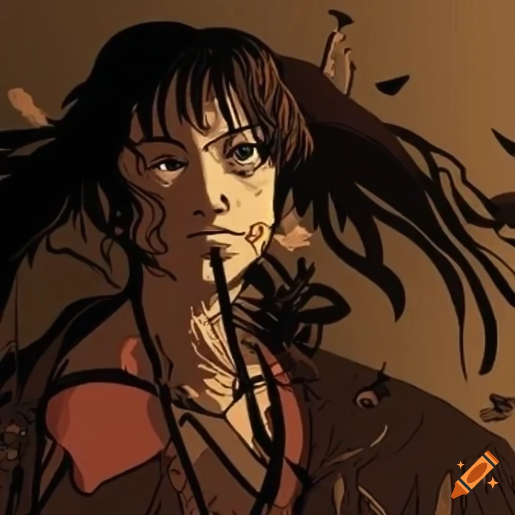 Samurai Miyamoto Musashi in ukiyo-e style with a hint of post-apocalyptic flair