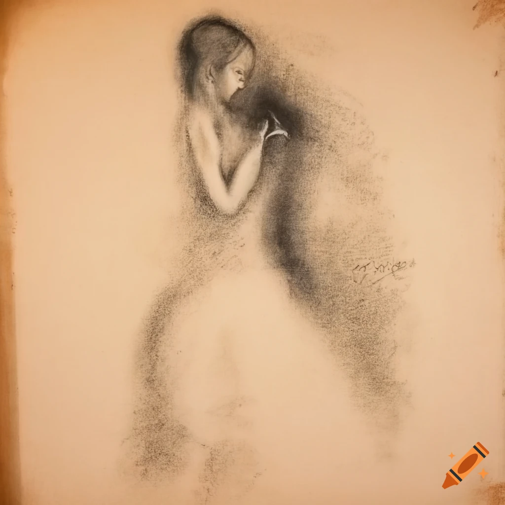 Charcoal drawing of a dancing woman in chiaroscuro style
