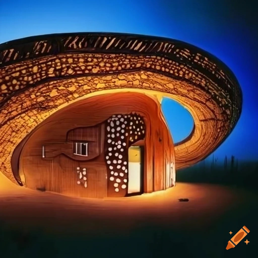 Futuristic wooden bio-mimetic house with Aboriginal patterns
