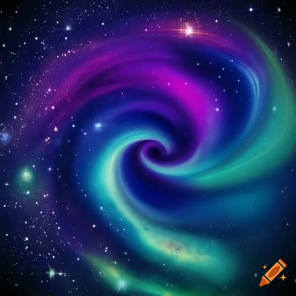 Cosmic background with swirling patterns of deep blues, purples, blacks, stars, and nebulae