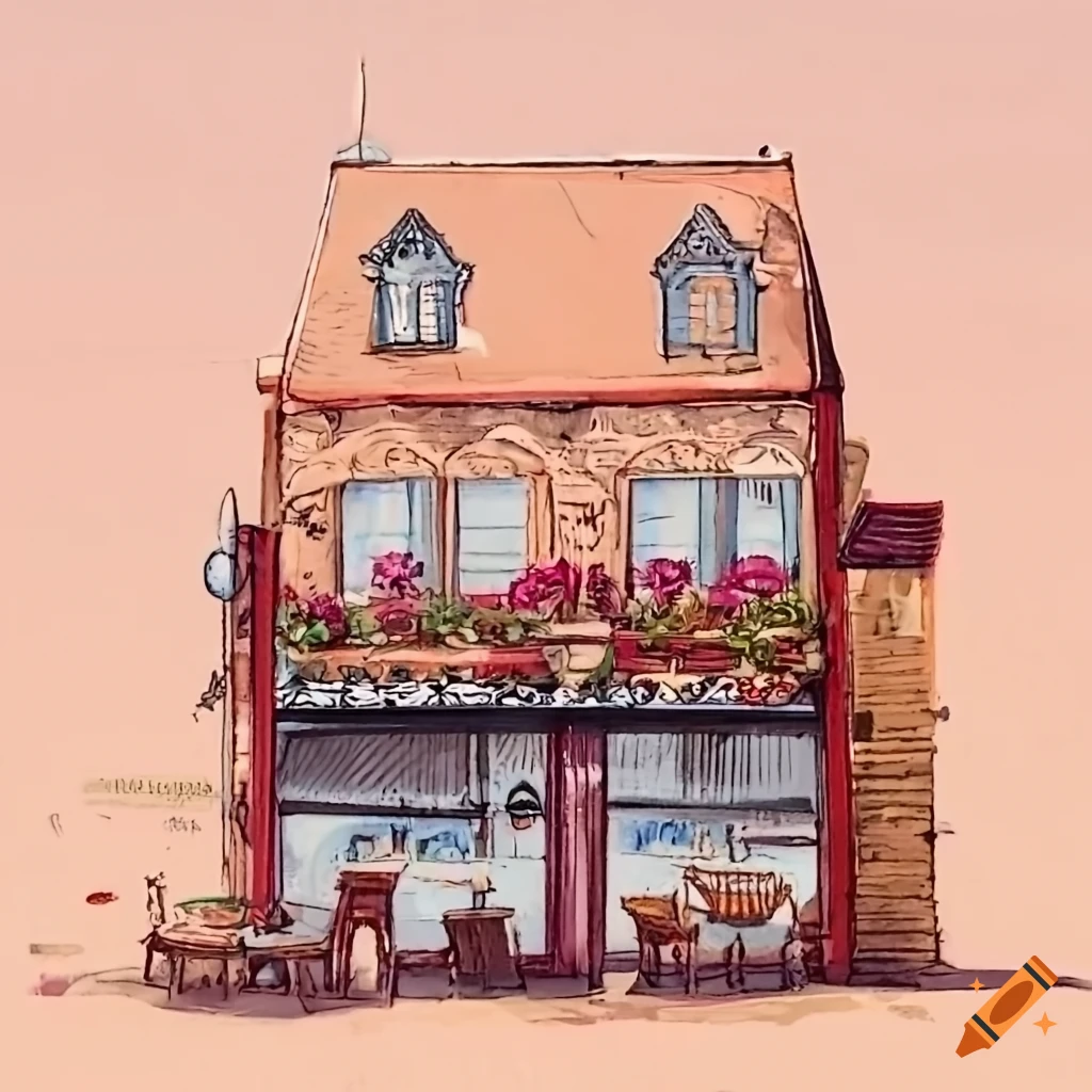 Run down cafe in a small seaside town with red and white tablecloths