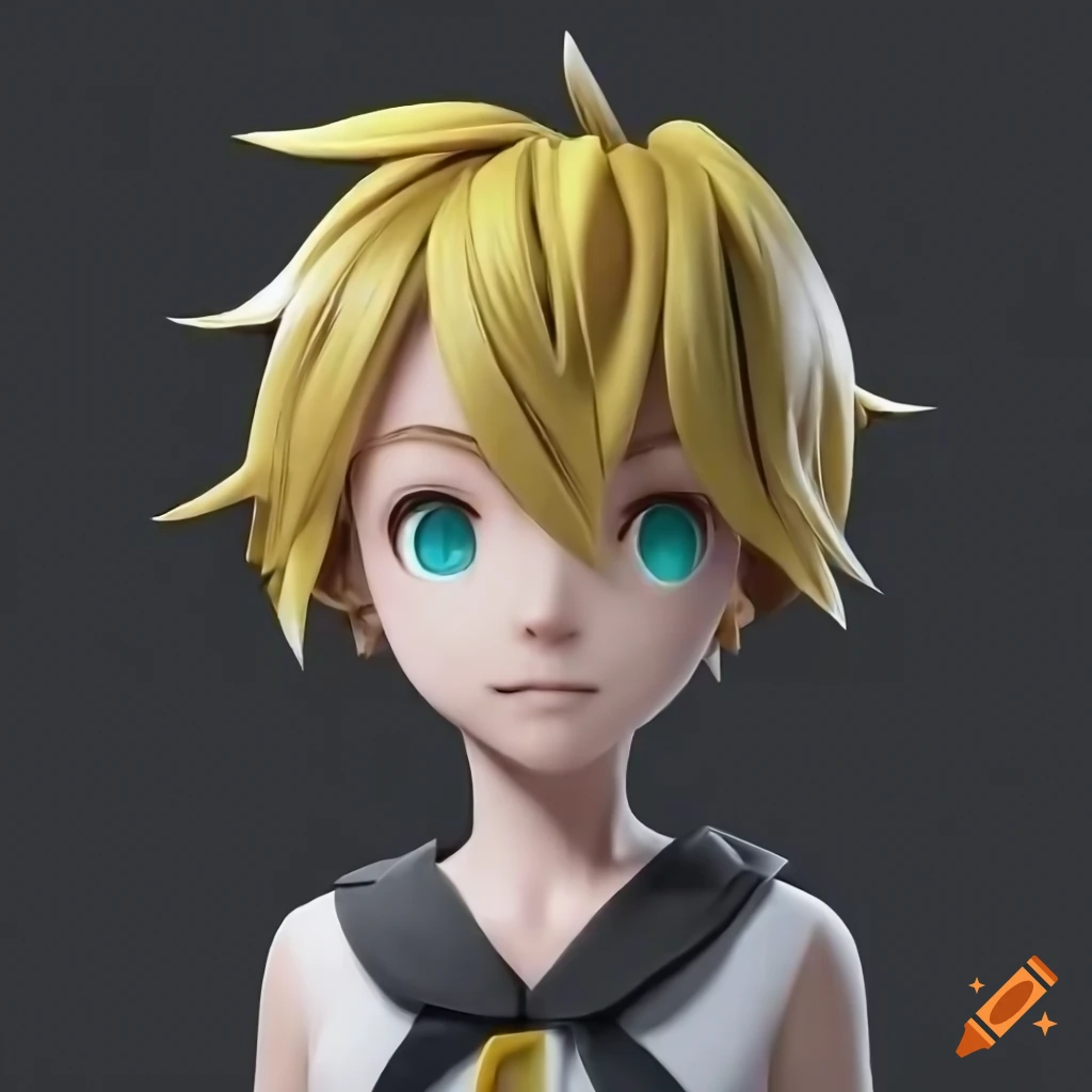 Kagamine Len hyperrealistic 3D render with ray tracing