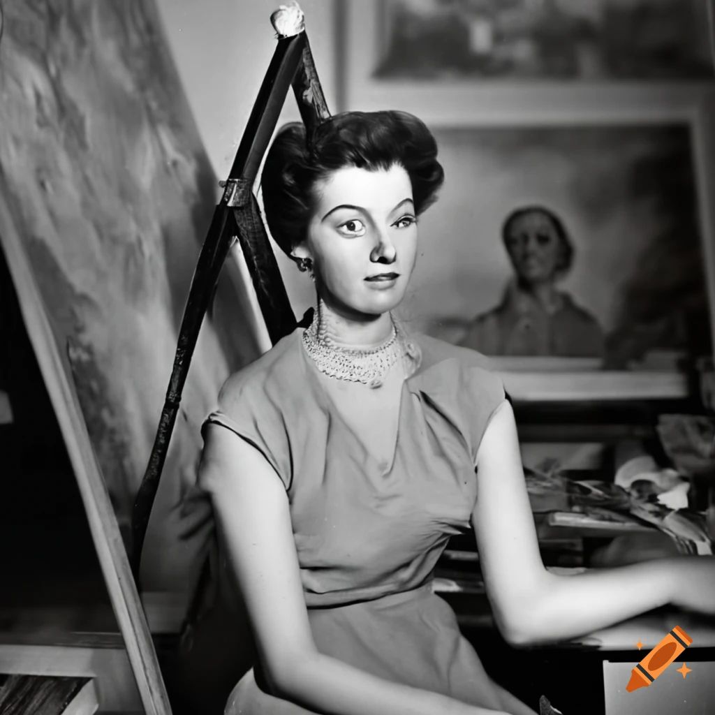 Woman painting in art studio circa 1960