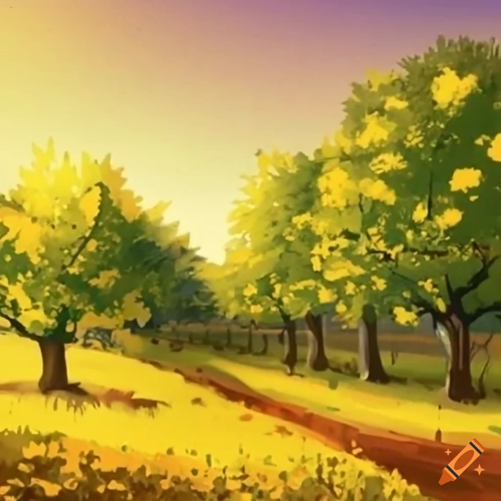 Scenic drive through golden orchards in Limousin, France