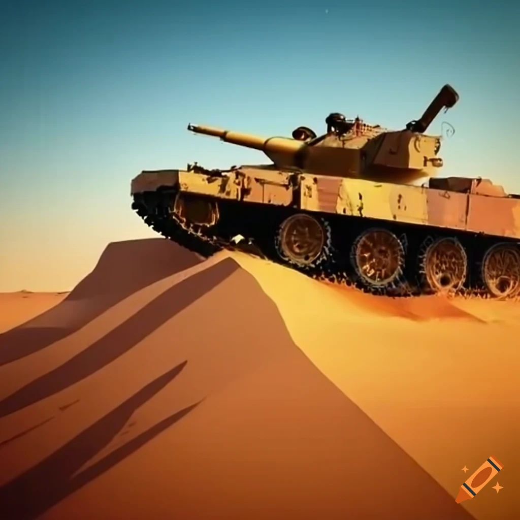 Military tanks rolling through the desert