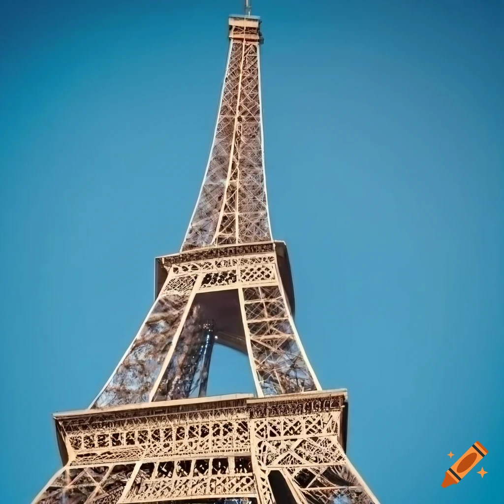 Handsome young man walking near the Eiffel Tower in modern azure photography