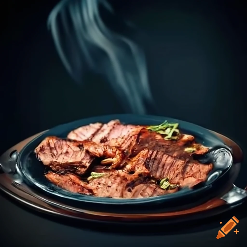 Grilled chopped meat on a sizzling plate