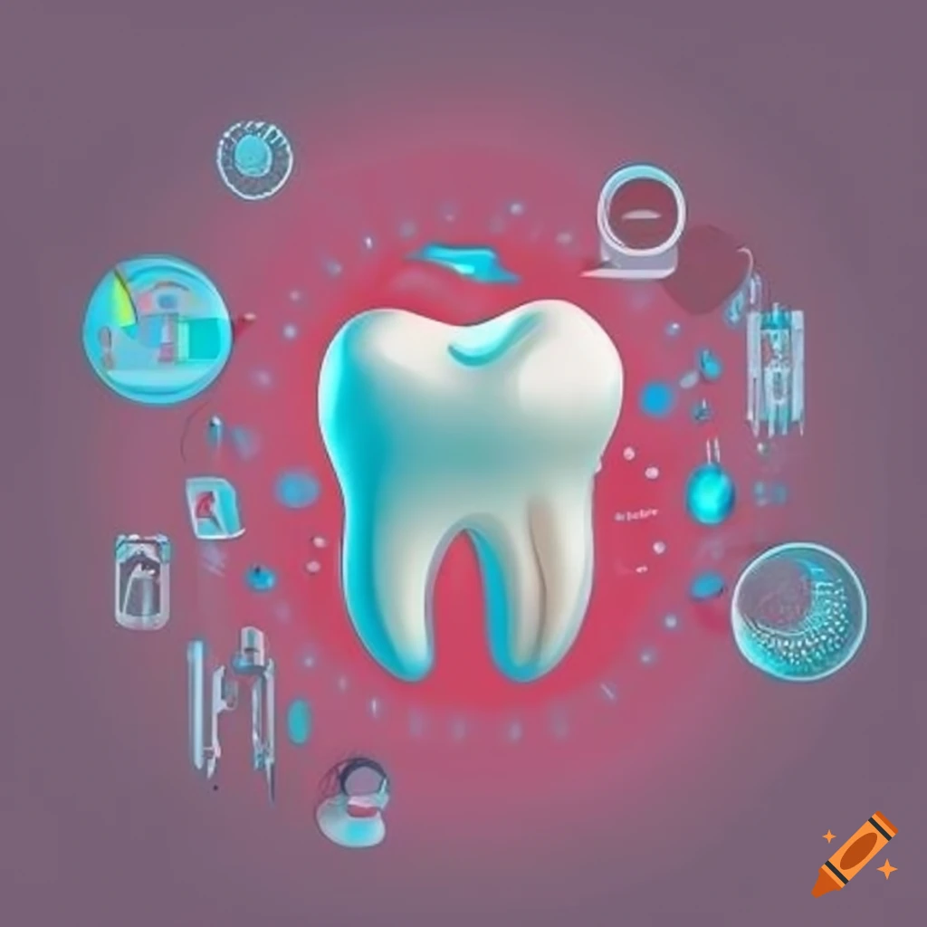 Healthy tooth with research methods and dental elements icons