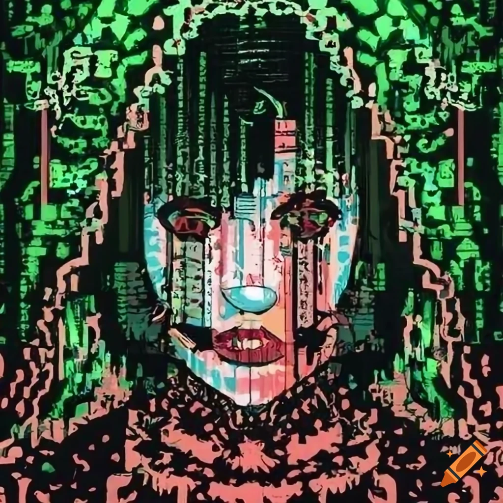 Hacker trapped in the Matrix in Ukiyo-e style art