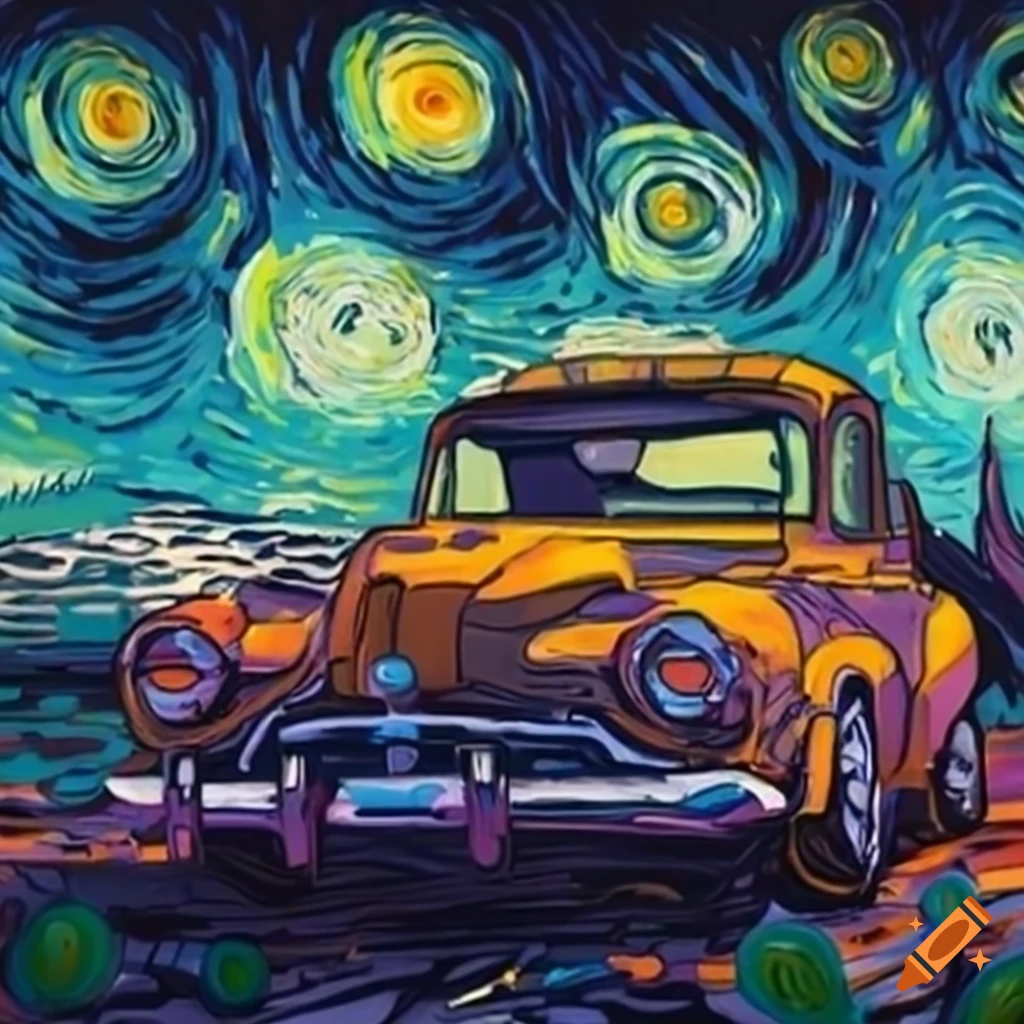 Car painting in the style of van gogh on Craiyon