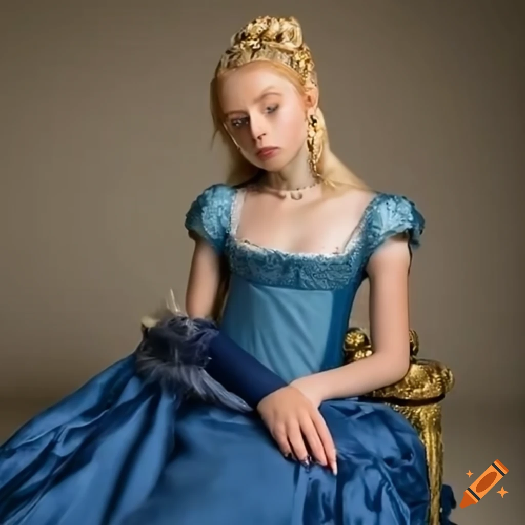 princess polly baby blue dress Youthful fairy-tale woman in dark blue bridgerton gown with long braided  golden-blonde hair on Craiyon