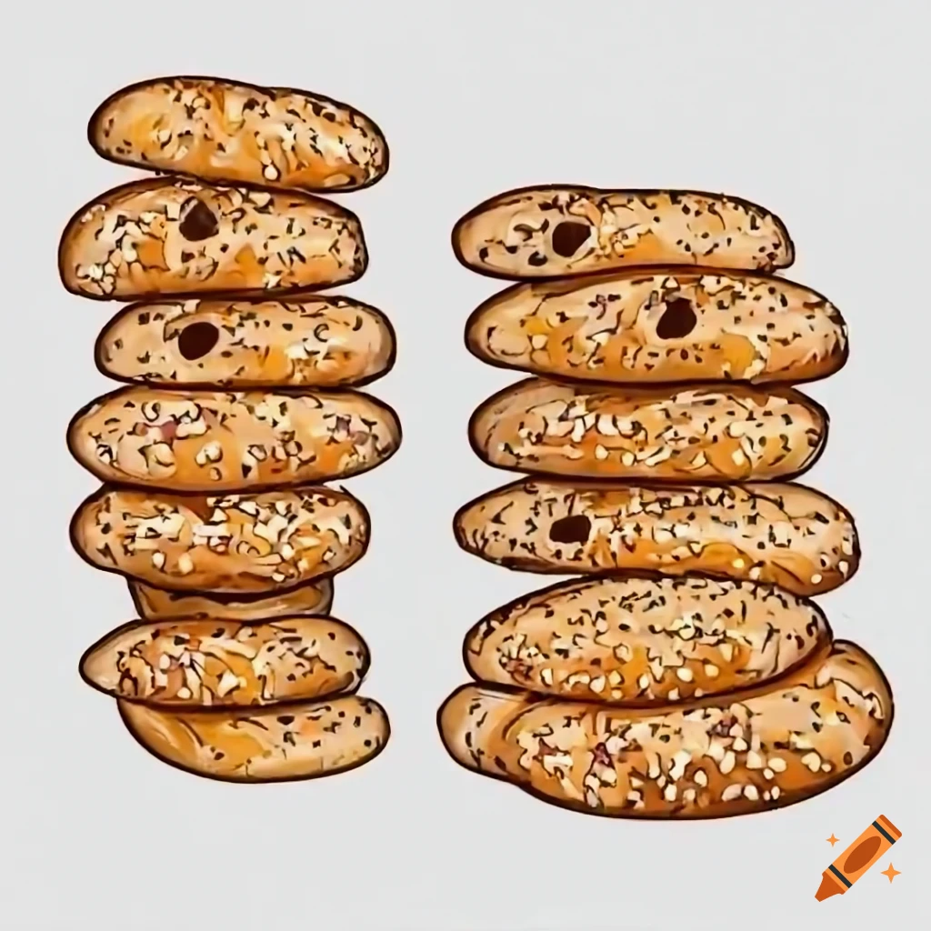 Stack of bagels with one leaning against the stack