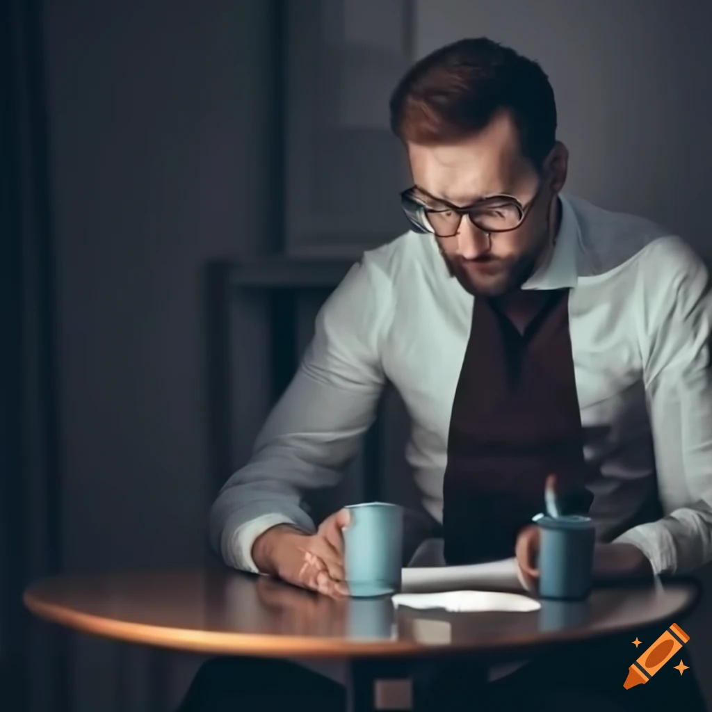 Man sitting on a table chair in a dark room lost in thoughts