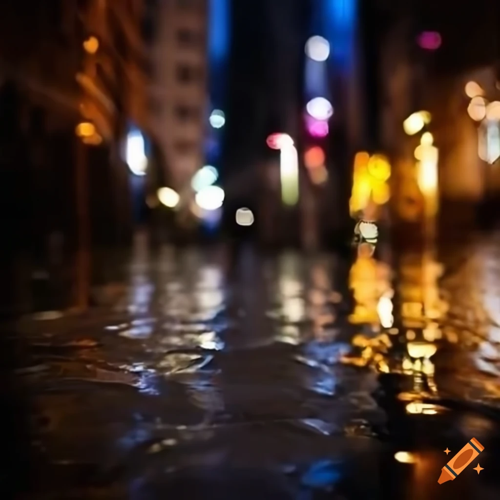Hyperrealist depiction of a city center flooded by water