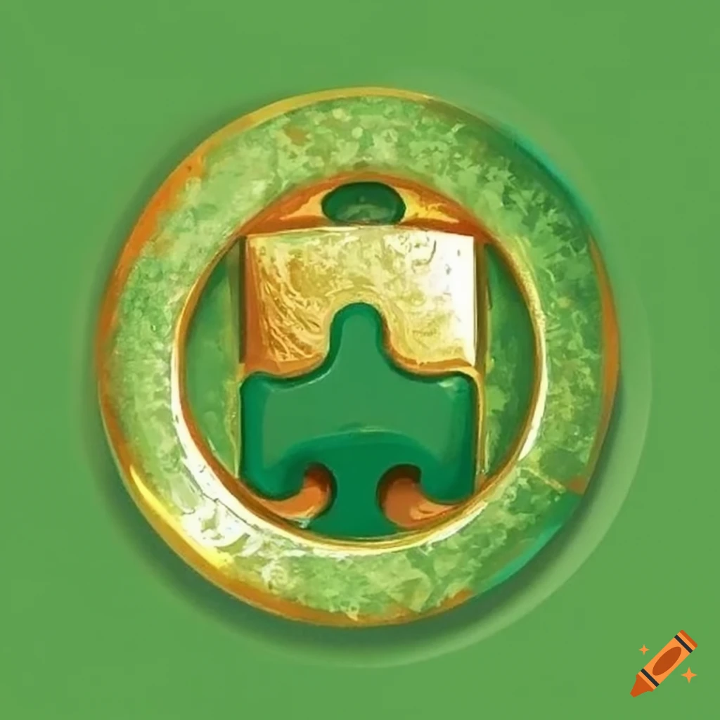 Jade square peg in a gold puzzle piece