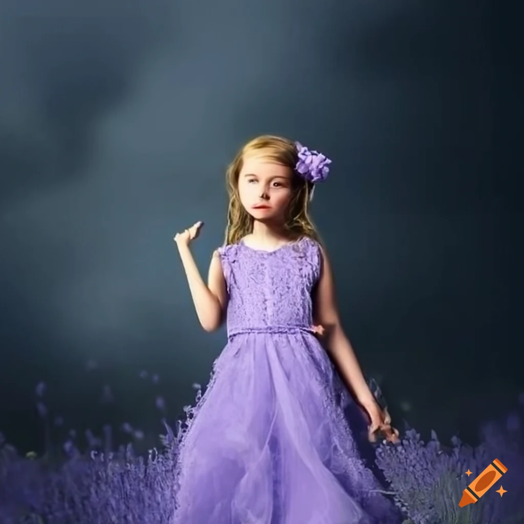 Girl in lavender dress with stormy background