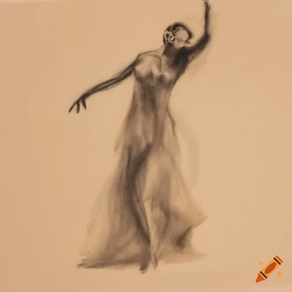 Charcoal drawing of a dancing woman in chiaroscuro style