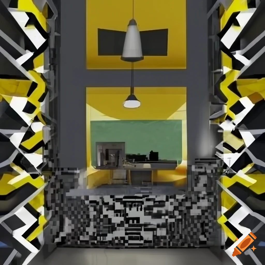 Geometric visualization in minimalist style with black and yellow colors inspired by object oriented ontology