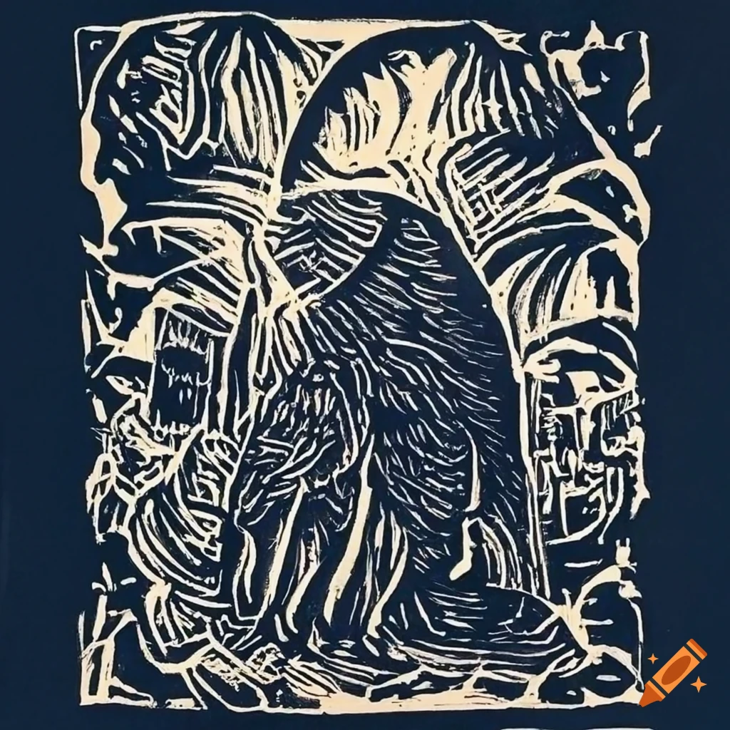 Abstract linocut art