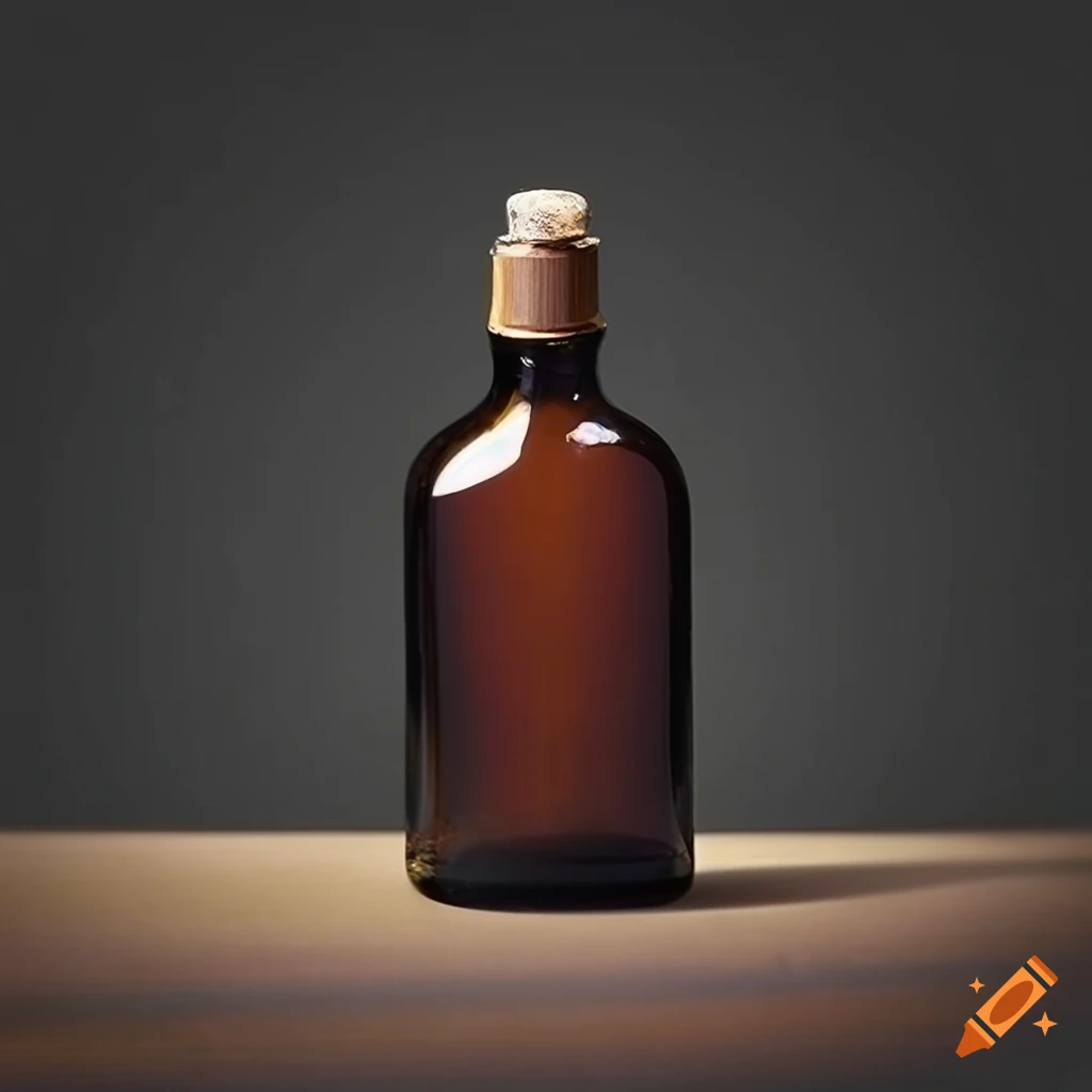 Dark amber glass bottle with an elegant Eastern-inspired label