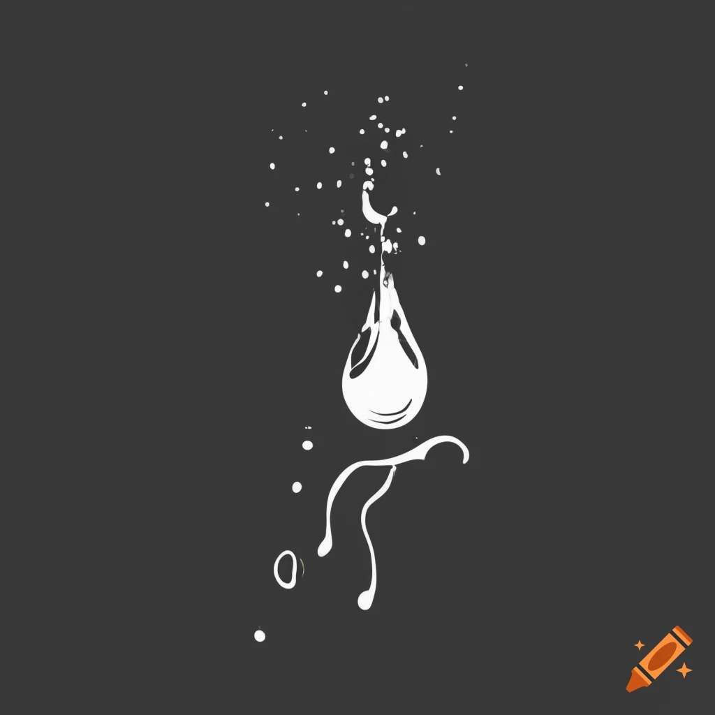 Black droplet landing in liquid causing a small splash in a minimalist design