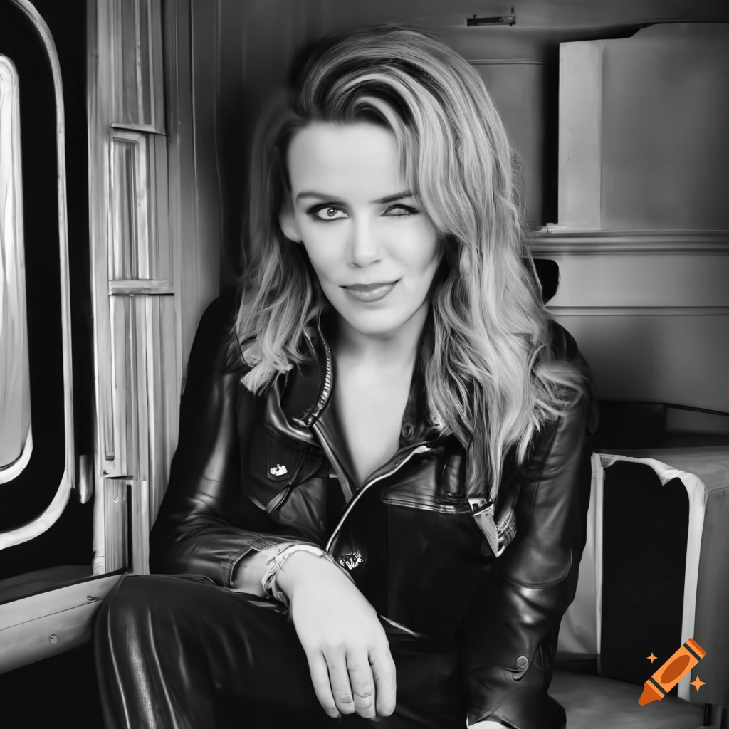 Young woman in outlaw biker style attire sitting relaxed in a caravan trailer