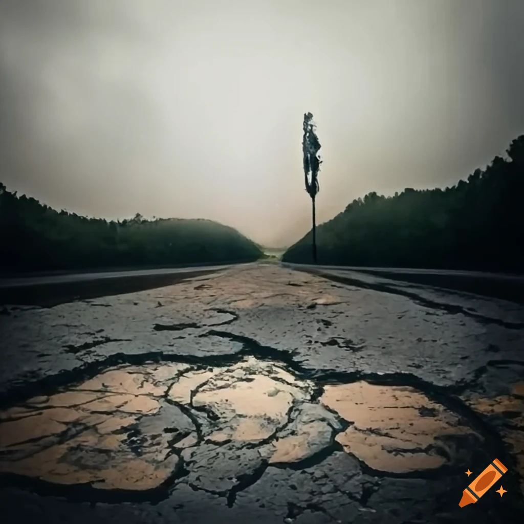 Weathered pothole filled with water on an old asphalt road